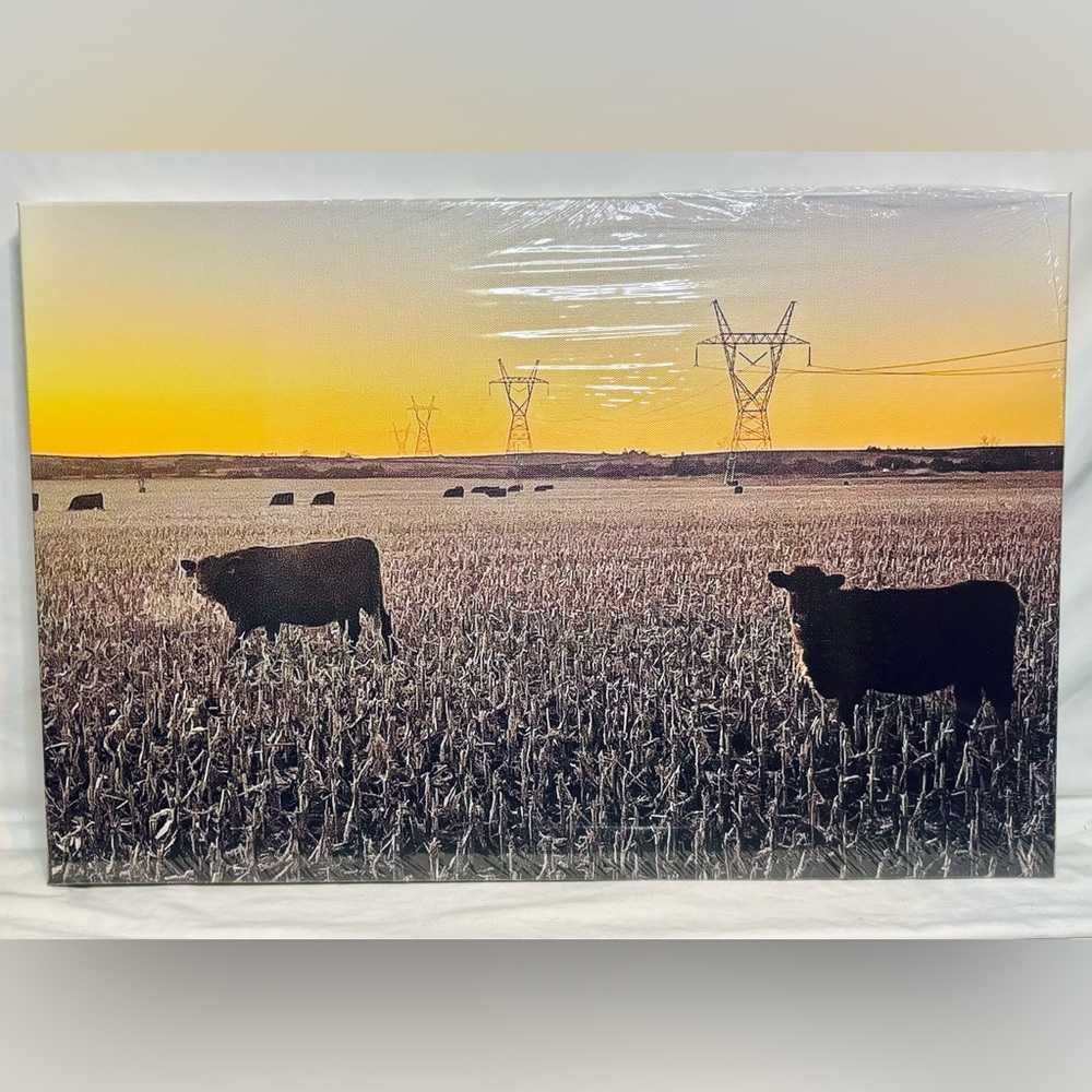 Cattle at Dusk Wrapped Canvas Wall Art | 16x24